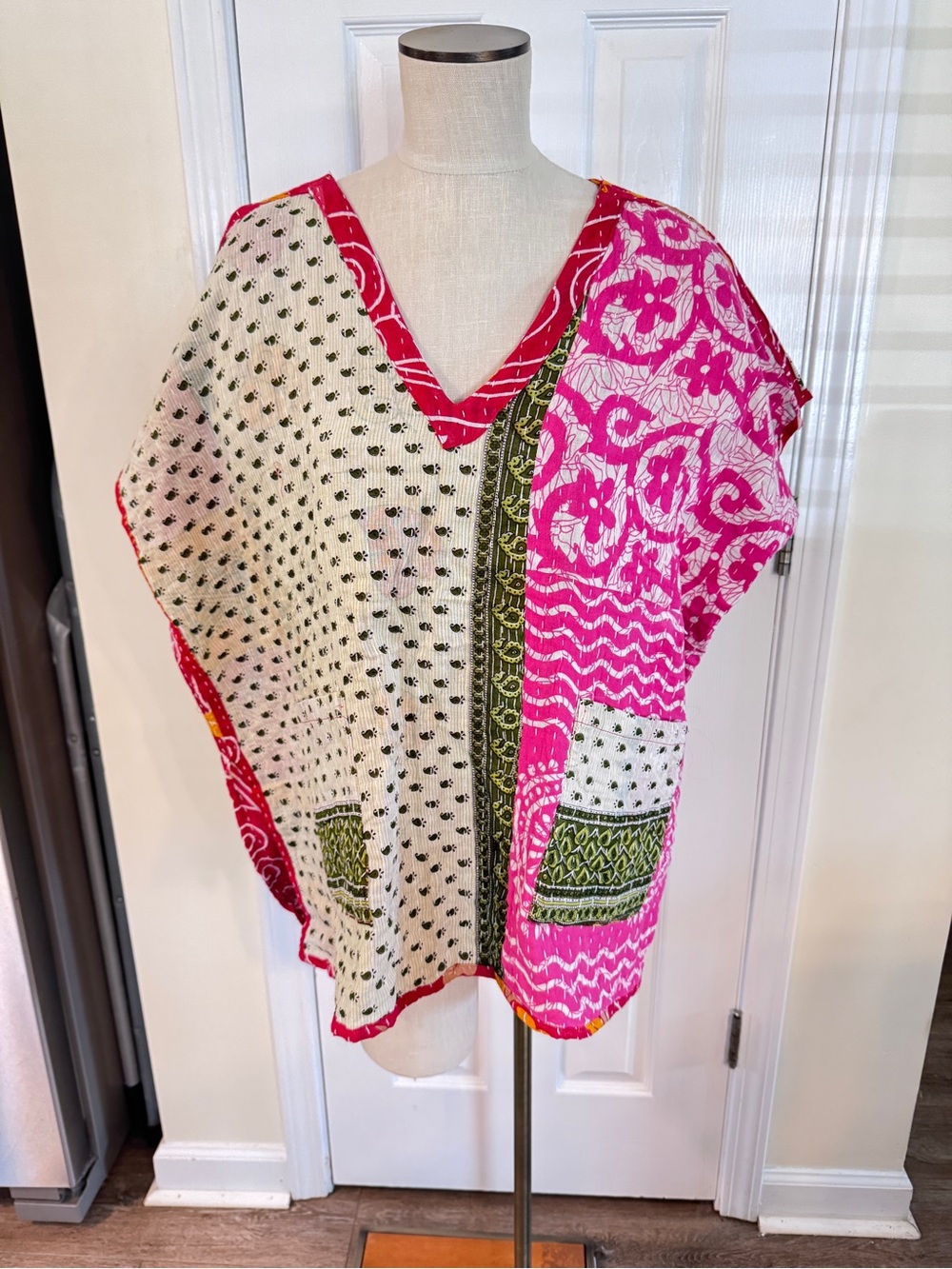 She’s 1 Oak Reversible Kantha Patchwork Cotton Tunic Top One Size Boho Pockets